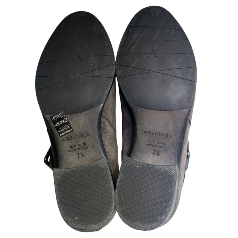 Aquatalia Foster Gray Suede Buckle Heeled Ankle Booties Women's Size 7.5 - Picture 10 of 16
